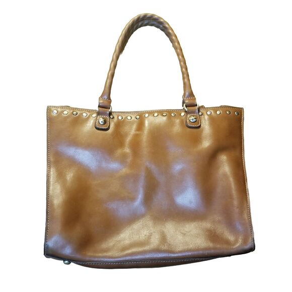 Patricia Nash Zancona Tote Brown Leather Shoulder Bag 14x10x4 Tan Suede Interior